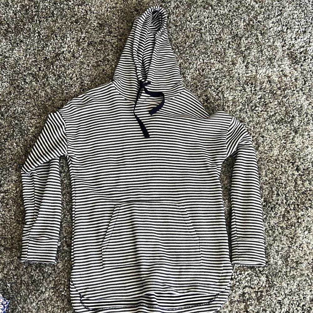 Blue and white striped hoddie, size small
